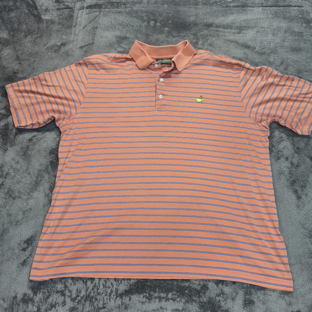 Amen Corner Masters Golf Polo Shirt Mens XL Orange Blue Striped Pima Cotton